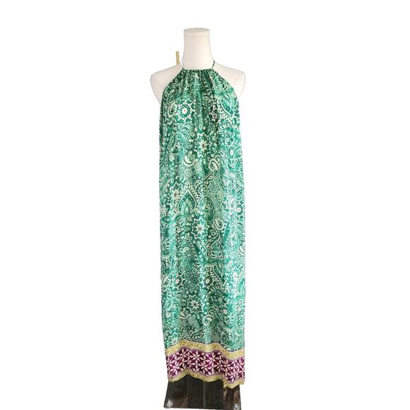 Zara Silky green paisley Scarf printed halter Open Back maxi dress size Medium - Picture 3 of 5